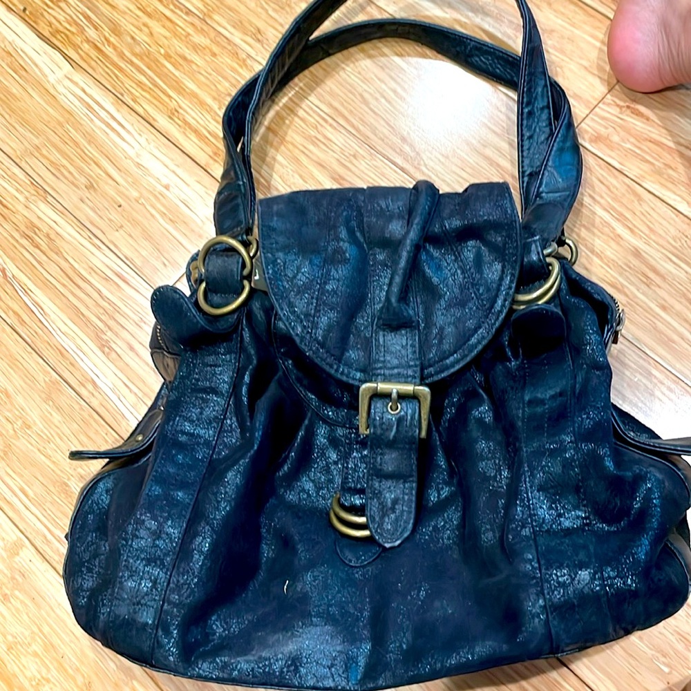 Mat and Nat black shiny shoulder bag